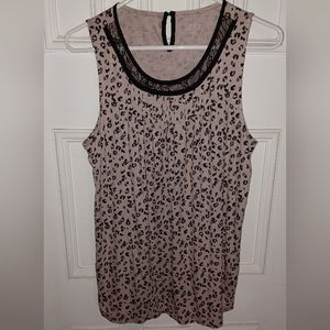 LOFT Large Tank Top Animal Print Lace Neck Trim